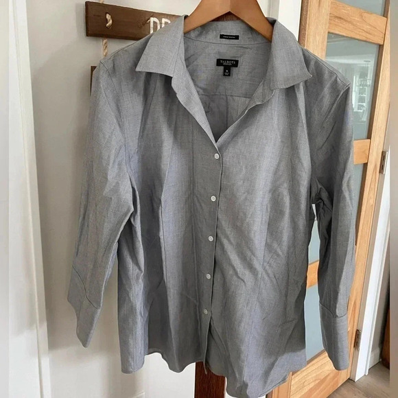 Talbots Women’s 100% Cotton 3/4 Sleeve Collared Button Gray Career Shirt 16 EUC - Picture 2 of 9